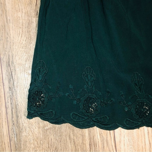 LOFT Dark Emerald Green Ruffle Sleeve Square Neck Embroidered Blouse Top Size S - Picture 6 of 11